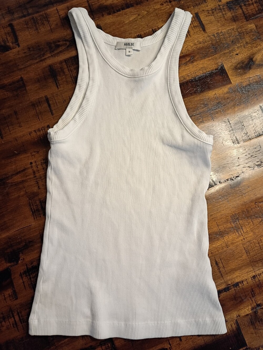 AGOLDE Ribbed White Bailey Tank Top - Classic Crew Neck